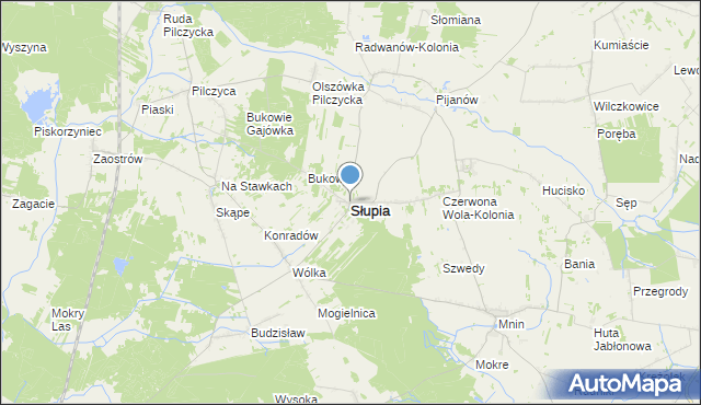 mapa Słupia, Słupia gmina Słupia Konecka na mapie Targeo